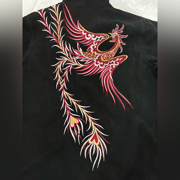 Bob Mackie Y2K Wearable Art Phoenix Embroidered Faux Suede Jacket Size L - Picture 12 of 14